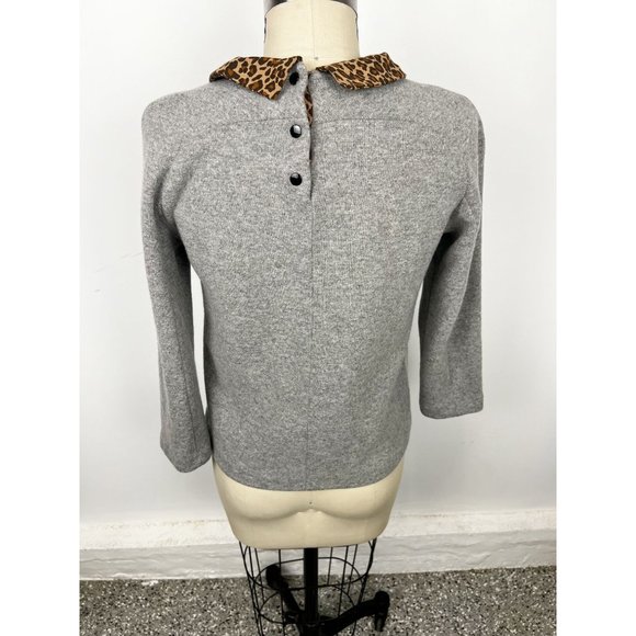 SANDRO Wool Cashmere Blend Sweater Leopard Peter Pan Collar Sz 2 Grey - Picture 5 of 10